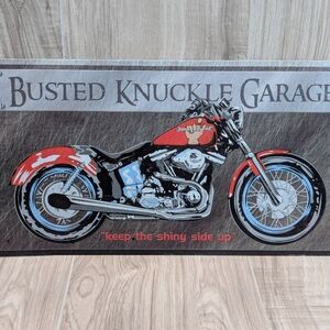 Busted Knuckle Garage Keep the Shiny Side Up Tin Metal Sign 16" Biker Motorcycle